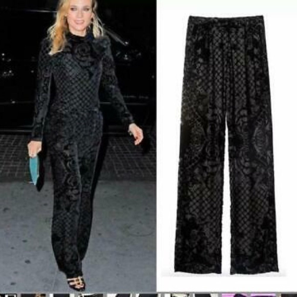 BALMAIN x H&M Wide Leg Crushed Velvet Pants; sz 2